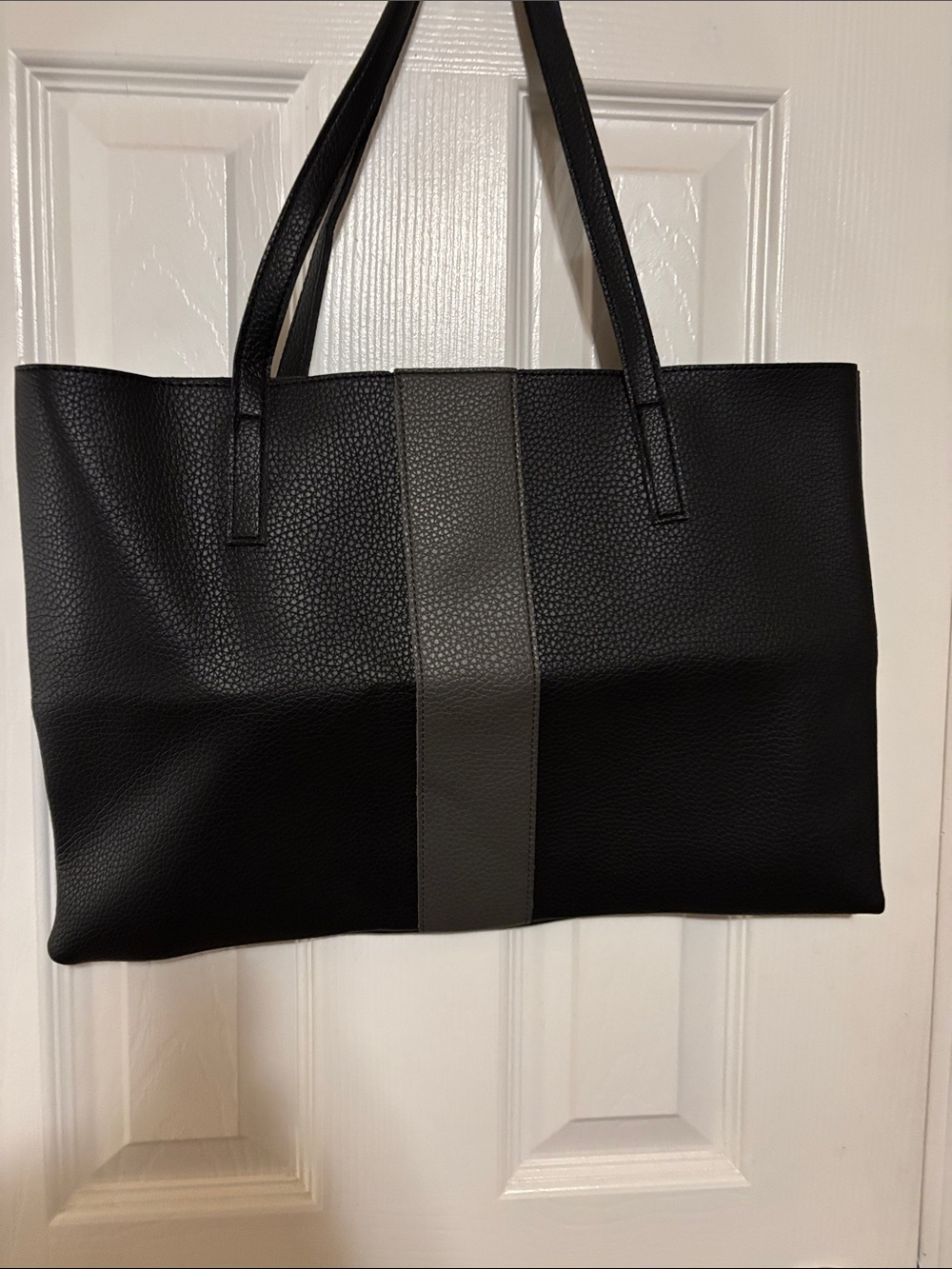 Vince Camuto Black Tote with Gray Center Stripe
